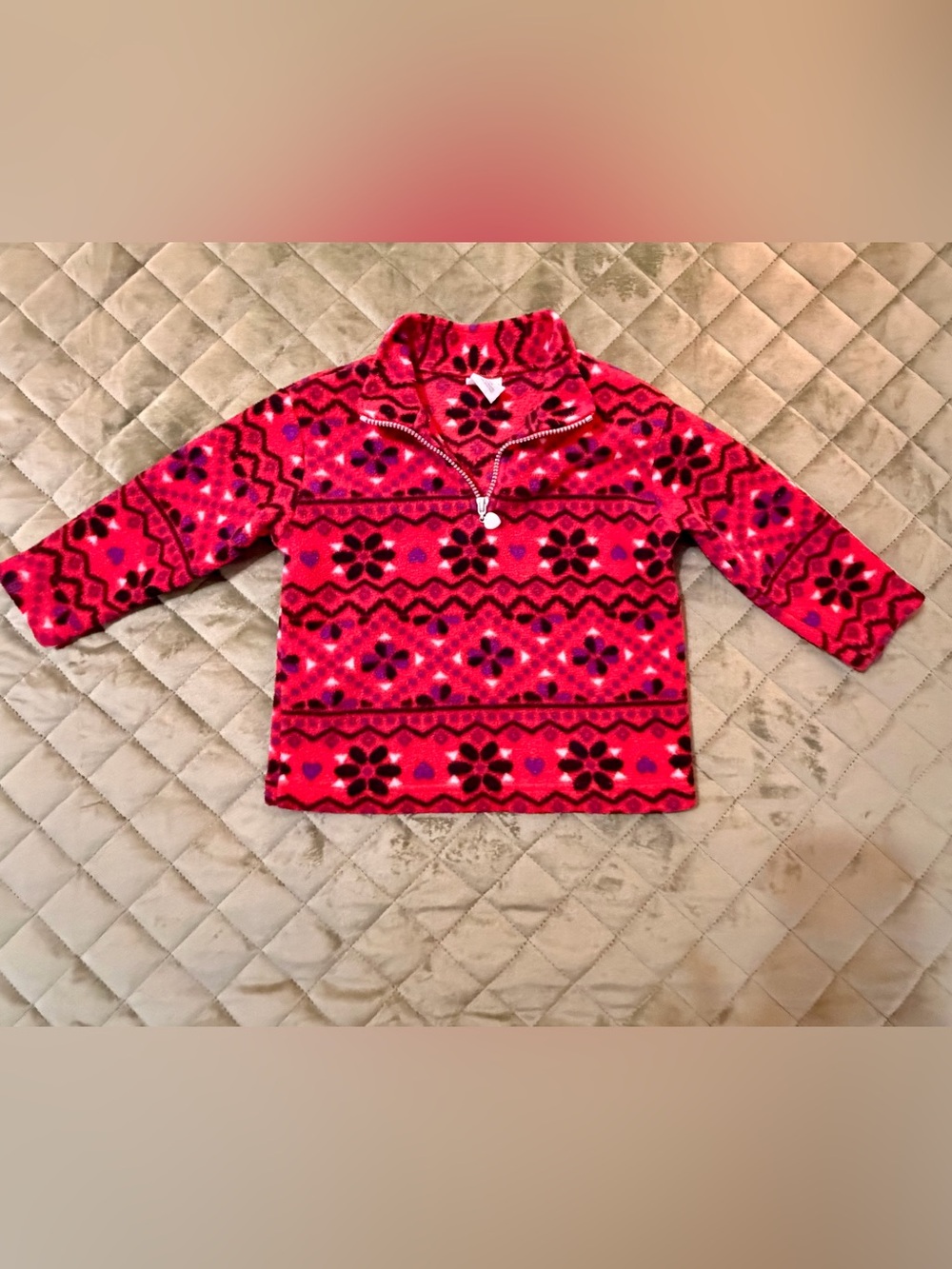 OshKosh B'gosh Red Floral & Geo Fleece Half-Zip Hoodie